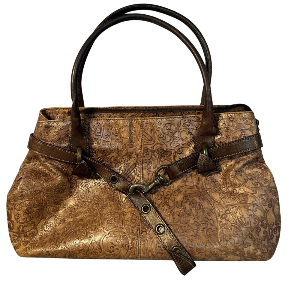 Roberta Gandolfi Embossed Leather Purse, Bronze, Vintage, Euc